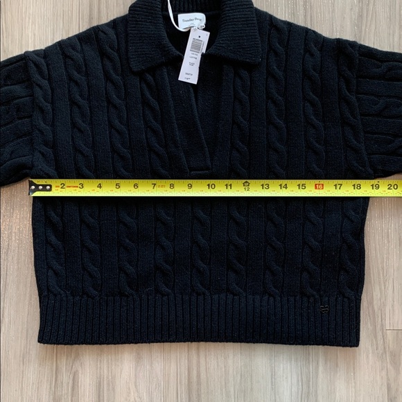 Aritzia Sunday Best Lottie Wool Sweater Black V-Neck Open Collar Cable Knit - Picture 4 of 6